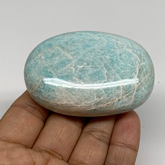 111.5g, 2.6"x1.8"x0.9", Natural Amazonite Palm-Stone Tumbled Polished, B34679