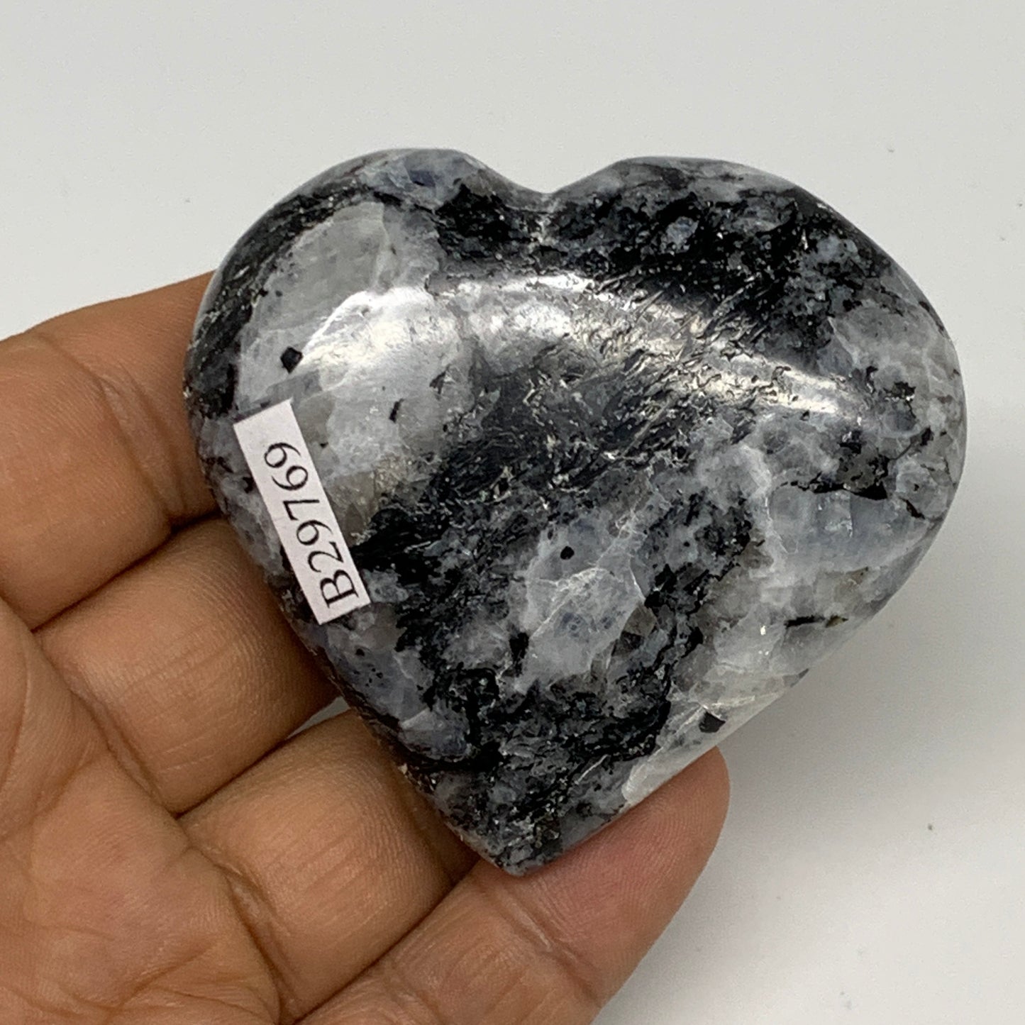 99.4g, 2.2"x2.4"x0.8", Rainbow Moonstone Heart Crystal Gemstone @India, B29769