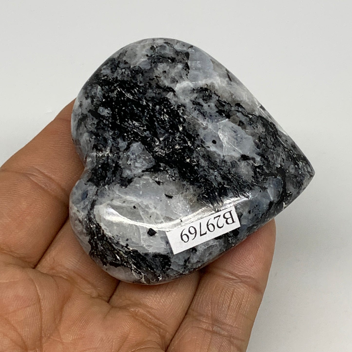 99.4g, 2.2"x2.4"x0.8", Rainbow Moonstone Heart Crystal Gemstone @India, B29769