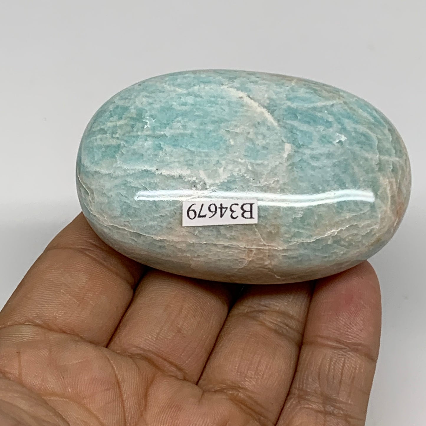 111.5g, 2.6"x1.8"x0.9", Natural Amazonite Palm-Stone Tumbled Polished, B34679