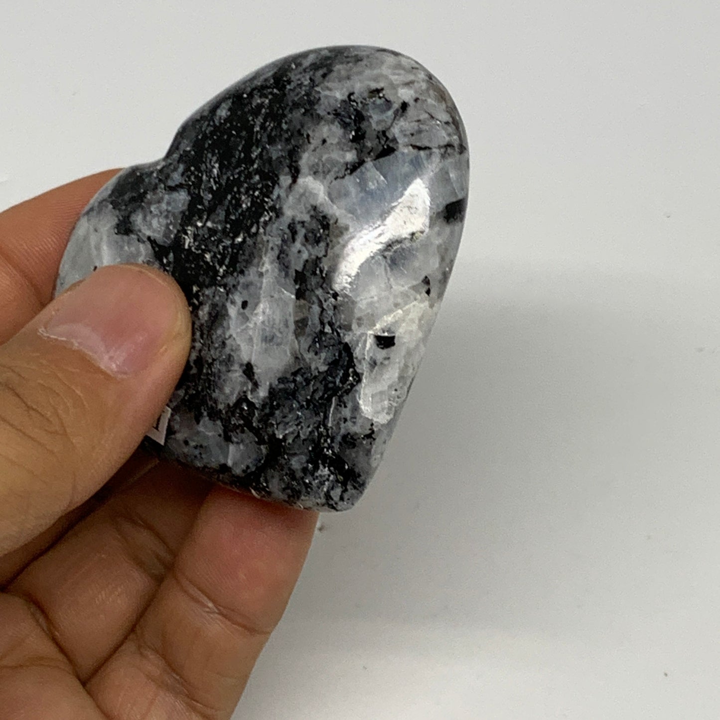 99.4g, 2.2"x2.4"x0.8", Rainbow Moonstone Heart Crystal Gemstone @India, B29769