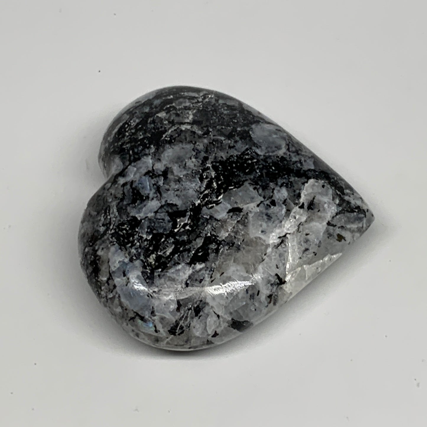 99.4g, 2.2"x2.4"x0.8", Rainbow Moonstone Heart Crystal Gemstone @India, B29769