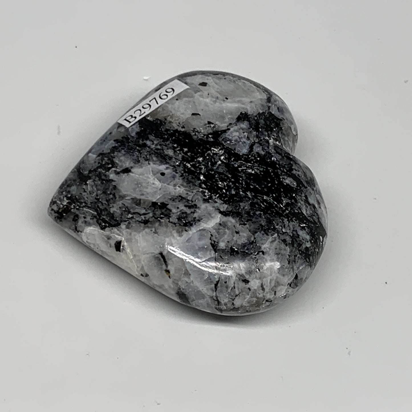 99.4g, 2.2"x2.4"x0.8", Rainbow Moonstone Heart Crystal Gemstone @India, B29769