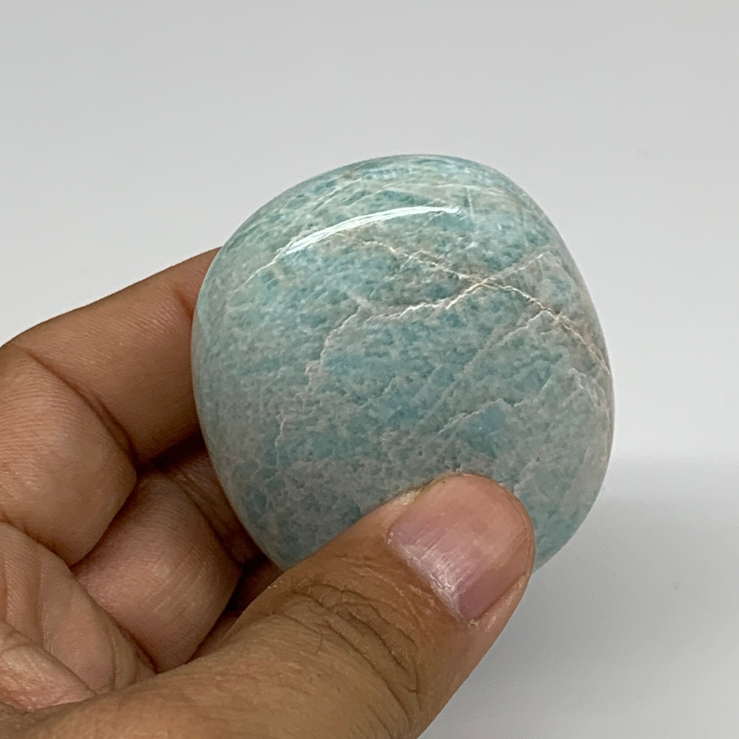 111.5g, 2.6"x1.8"x0.9", Natural Amazonite Palm-Stone Tumbled Polished, B34679