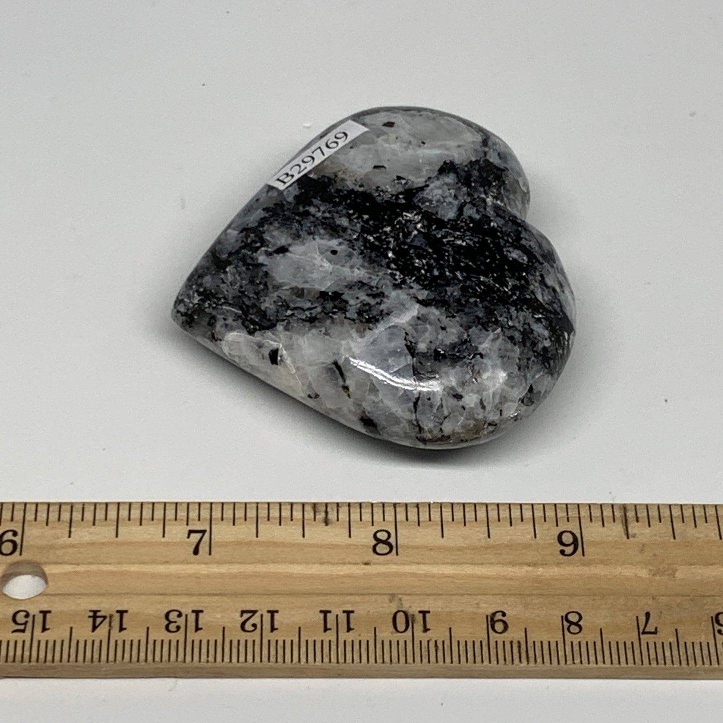 99.4g, 2.2"x2.4"x0.8", Rainbow Moonstone Heart Crystal Gemstone @India, B29769