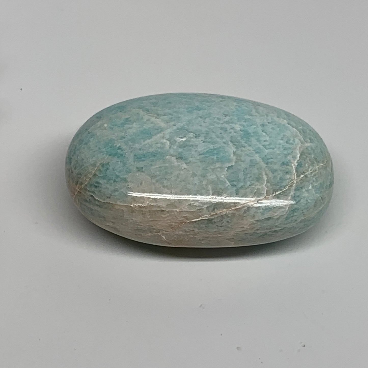 111.5g, 2.6"x1.8"x0.9", Natural Amazonite Palm-Stone Tumbled Polished, B34679