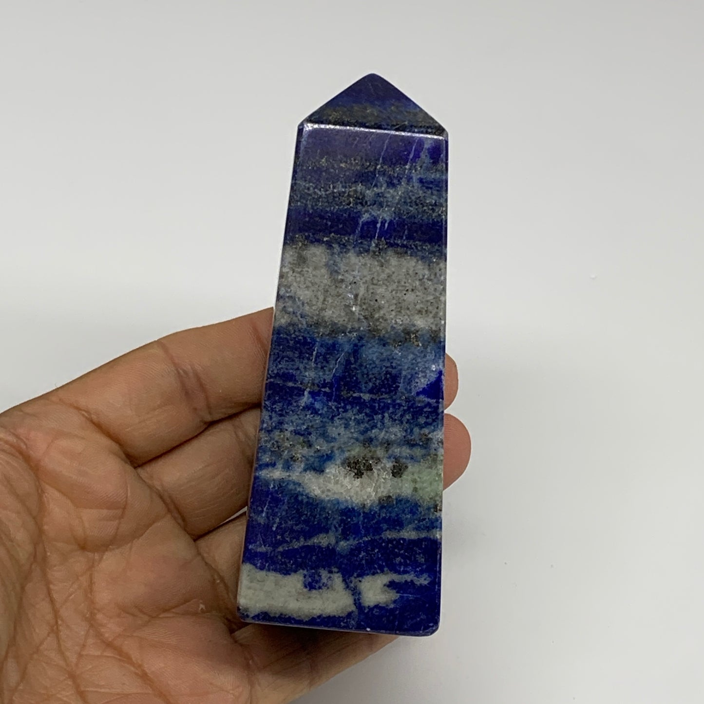 311.2g, 4.1"x1.4"x1.4", Natural Lapis Lazuli Tower Point Obelisk Afghanistan,B30