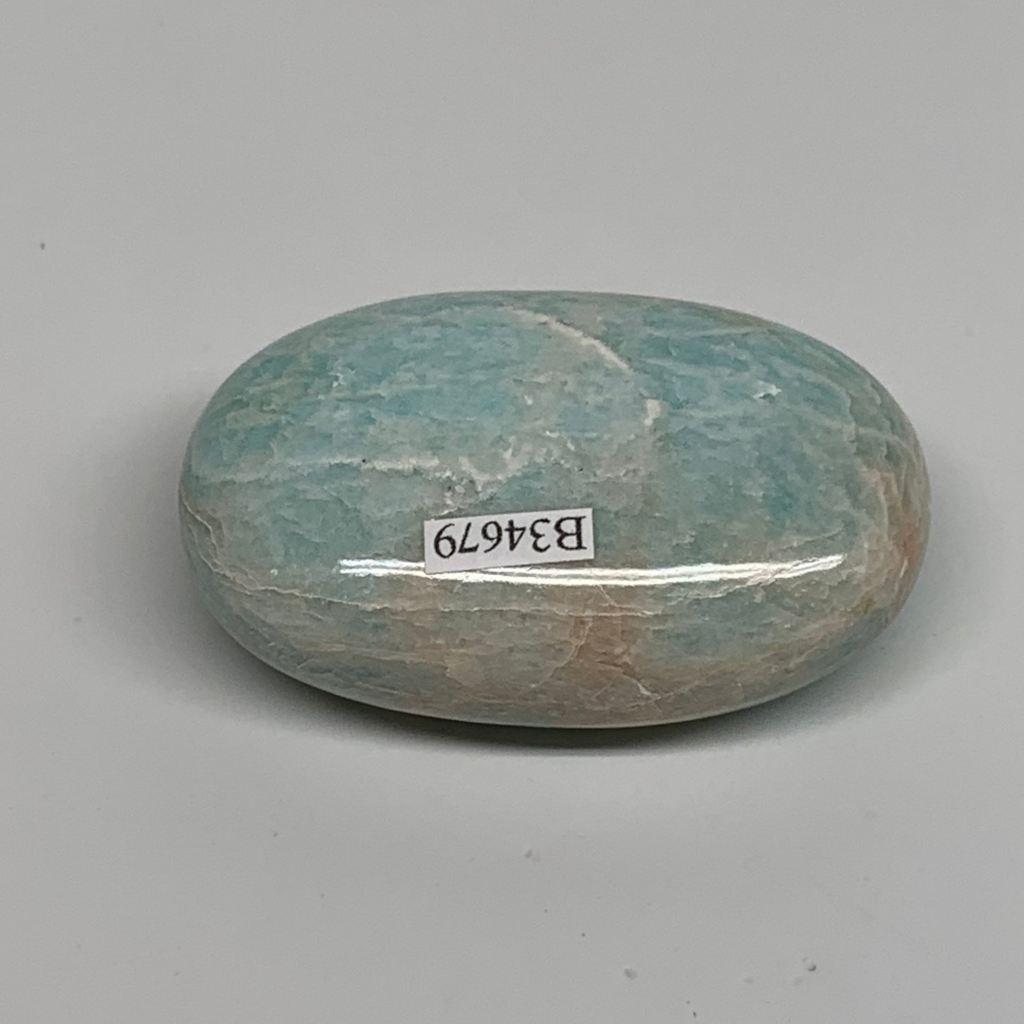 111.5g, 2.6"x1.8"x0.9", Natural Amazonite Palm-Stone Tumbled Polished, B34679