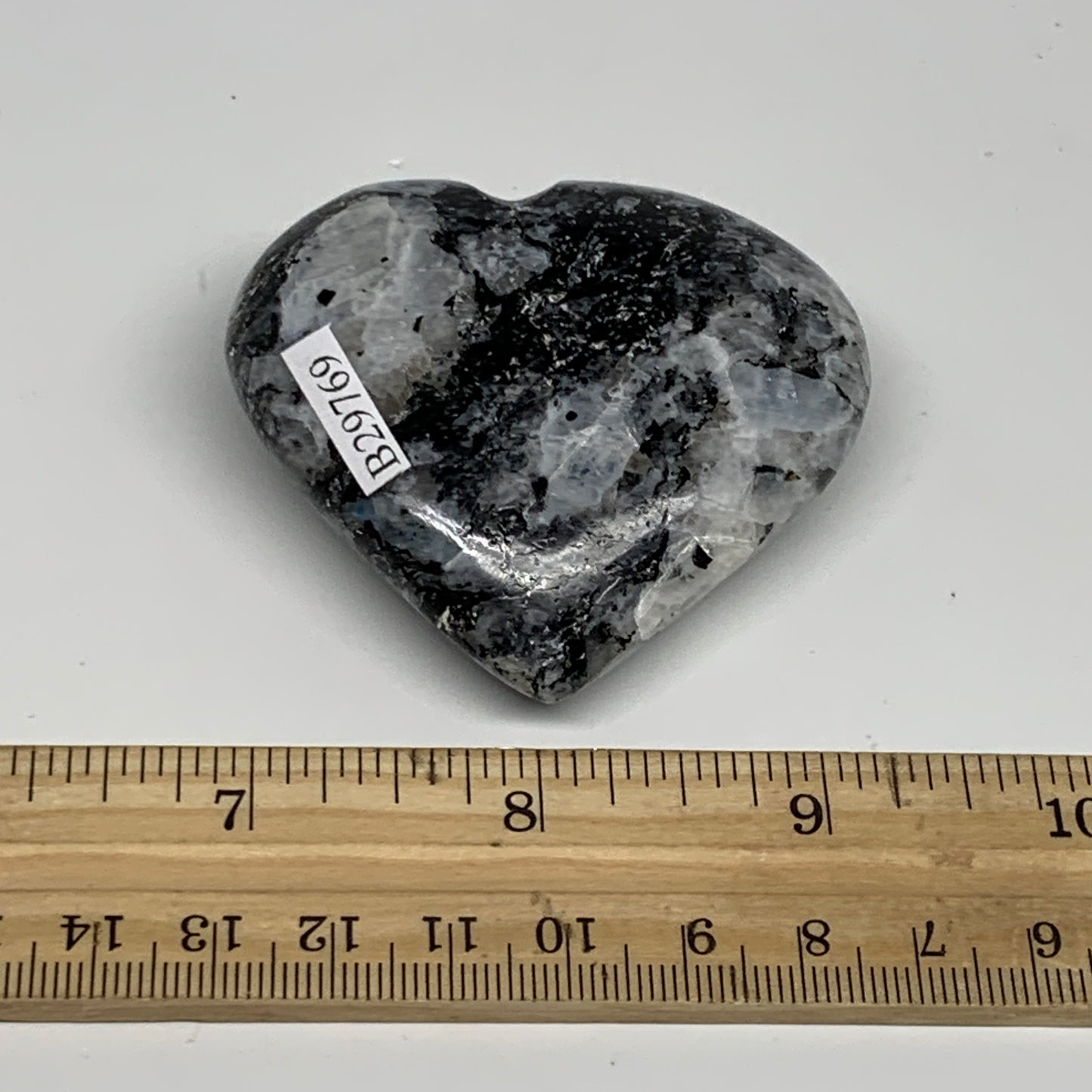 99.4g, 2.2"x2.4"x0.8", Rainbow Moonstone Heart Crystal Gemstone @India, B29769