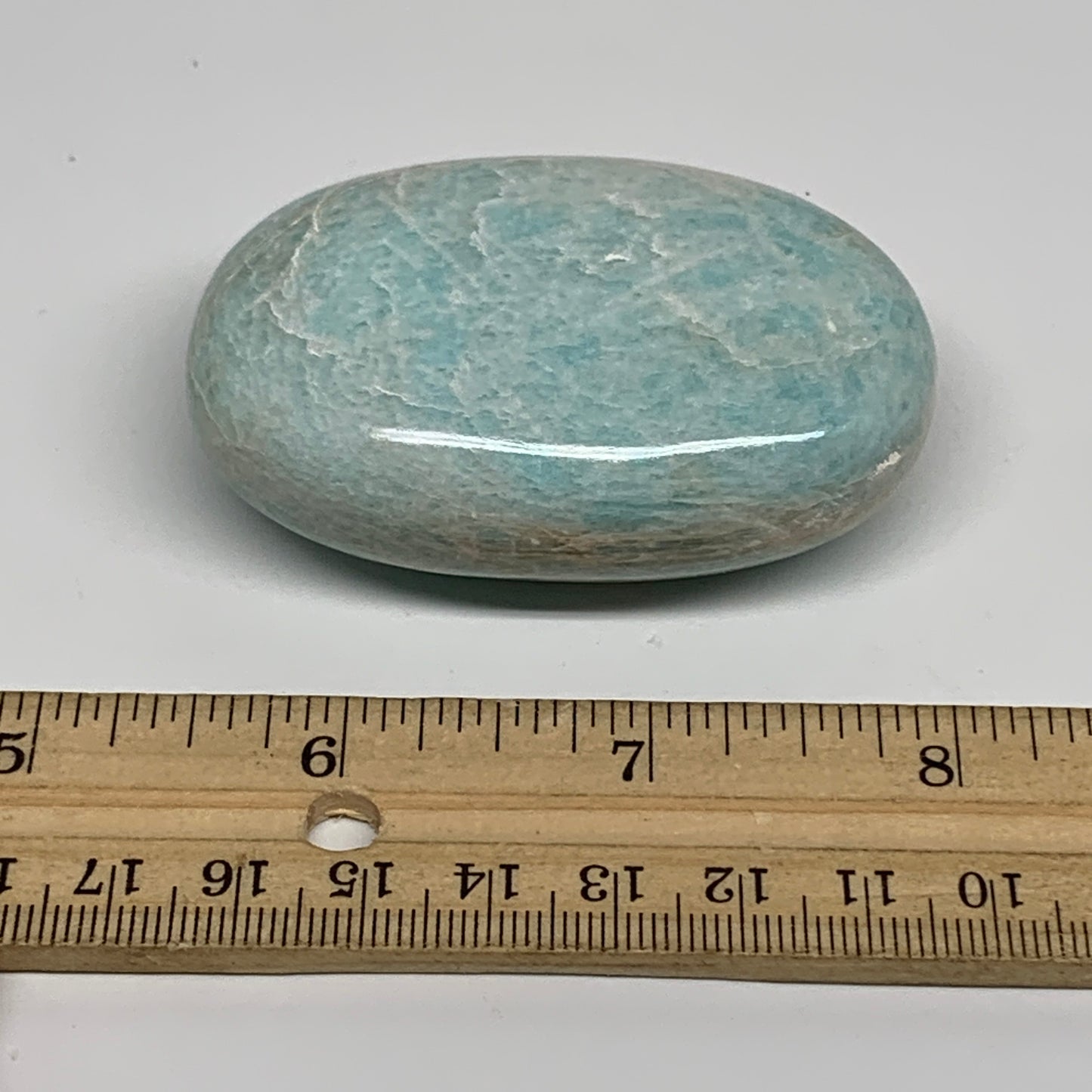 111.5g, 2.6"x1.8"x0.9", Natural Amazonite Palm-Stone Tumbled Polished, B34679
