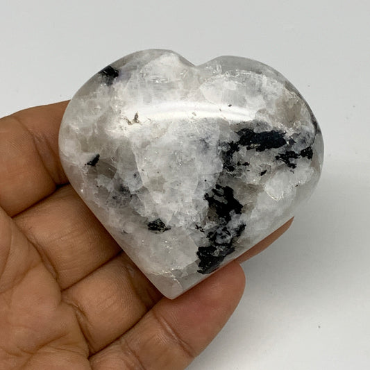 104.5g, 2.1"x2.3"x0.9", Rainbow Moonstone Heart Crystal Gemstone @India, B29764