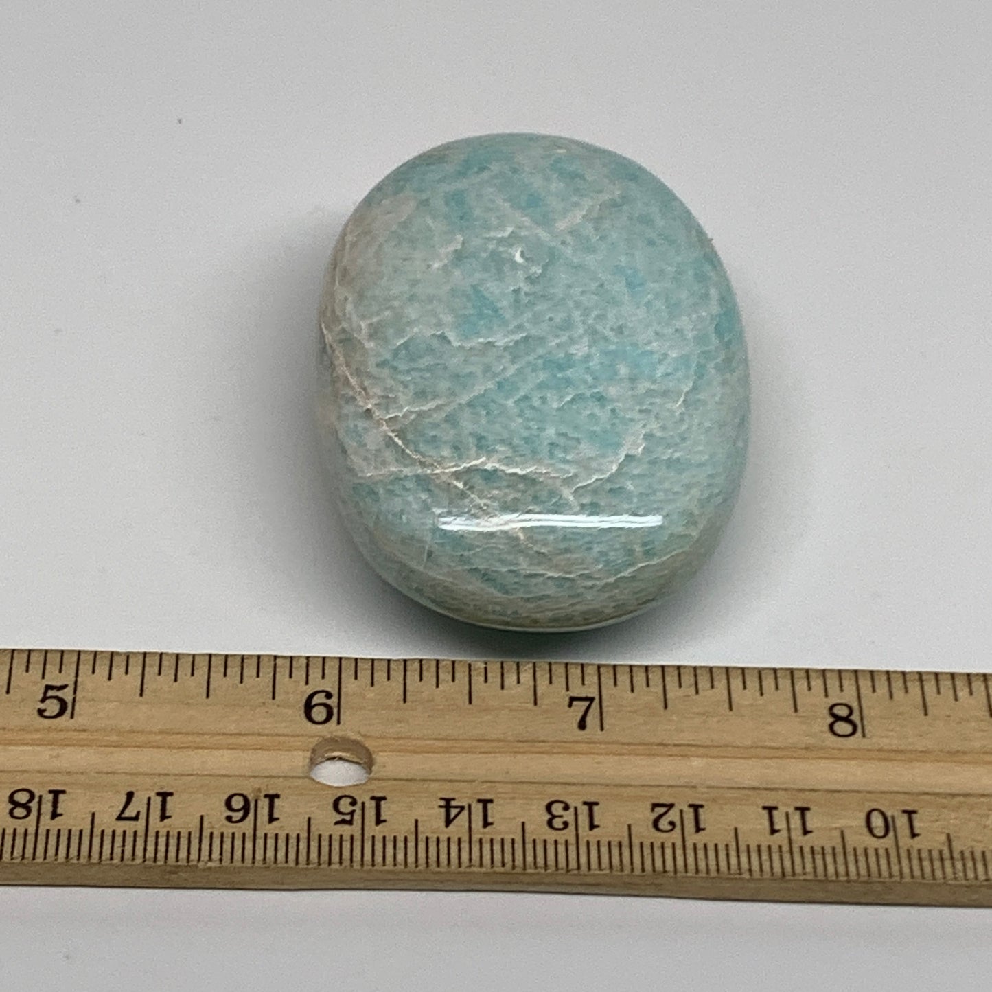 111.5g, 2.6"x1.8"x0.9", Natural Amazonite Palm-Stone Tumbled Polished, B34679