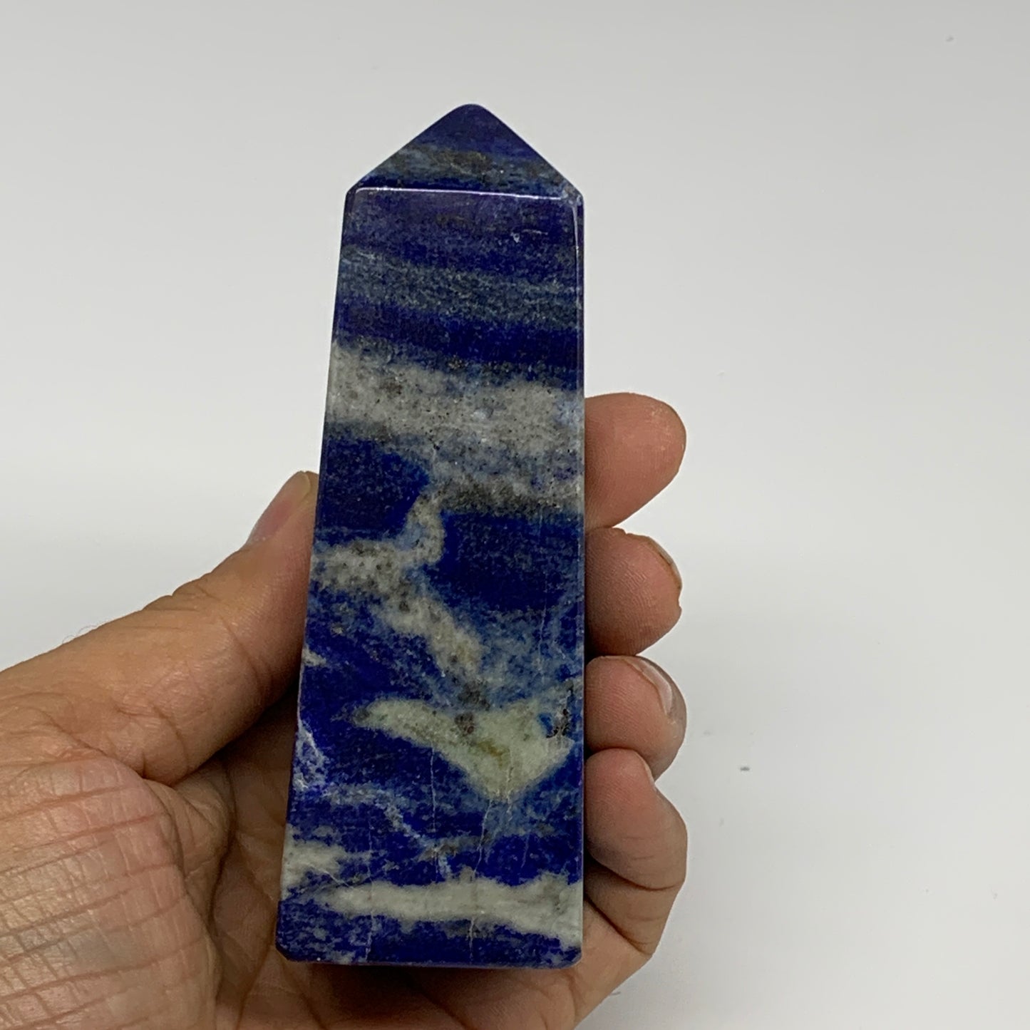 311.2g, 4.1"x1.4"x1.4", Natural Lapis Lazuli Tower Point Obelisk Afghanistan,B30