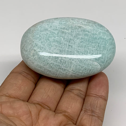 114.6g, 2.6"x1.8"x1", Natural Amazonite Palm-Stone Tumbled Polished, B34680