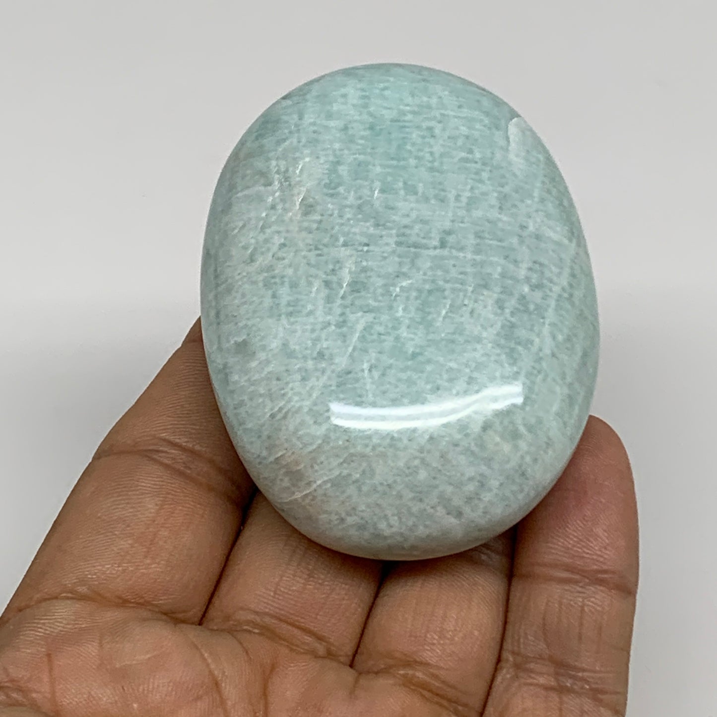 114.6g, 2.6"x1.8"x1", Natural Amazonite Palm-Stone Tumbled Polished, B34680