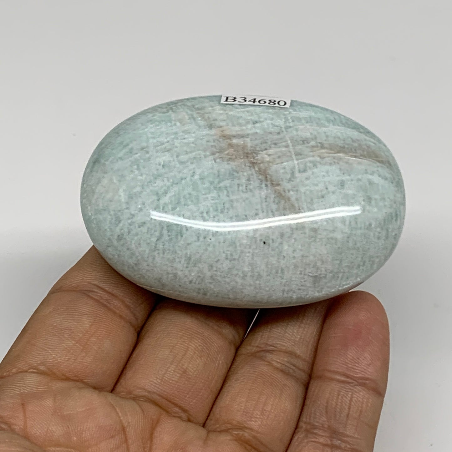 114.6g, 2.6"x1.8"x1", Natural Amazonite Palm-Stone Tumbled Polished, B34680