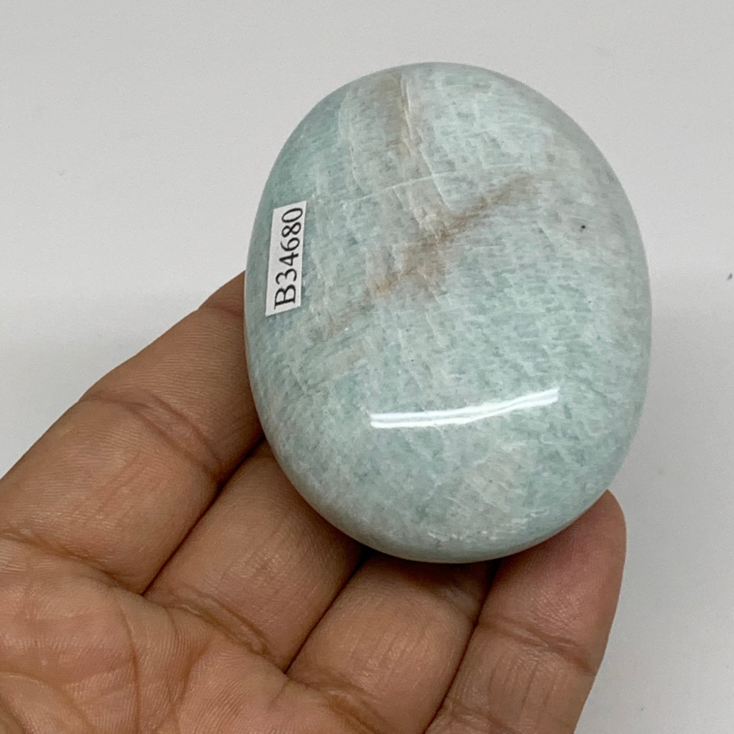 114.6g, 2.6"x1.8"x1", Natural Amazonite Palm-Stone Tumbled Polished, B34680