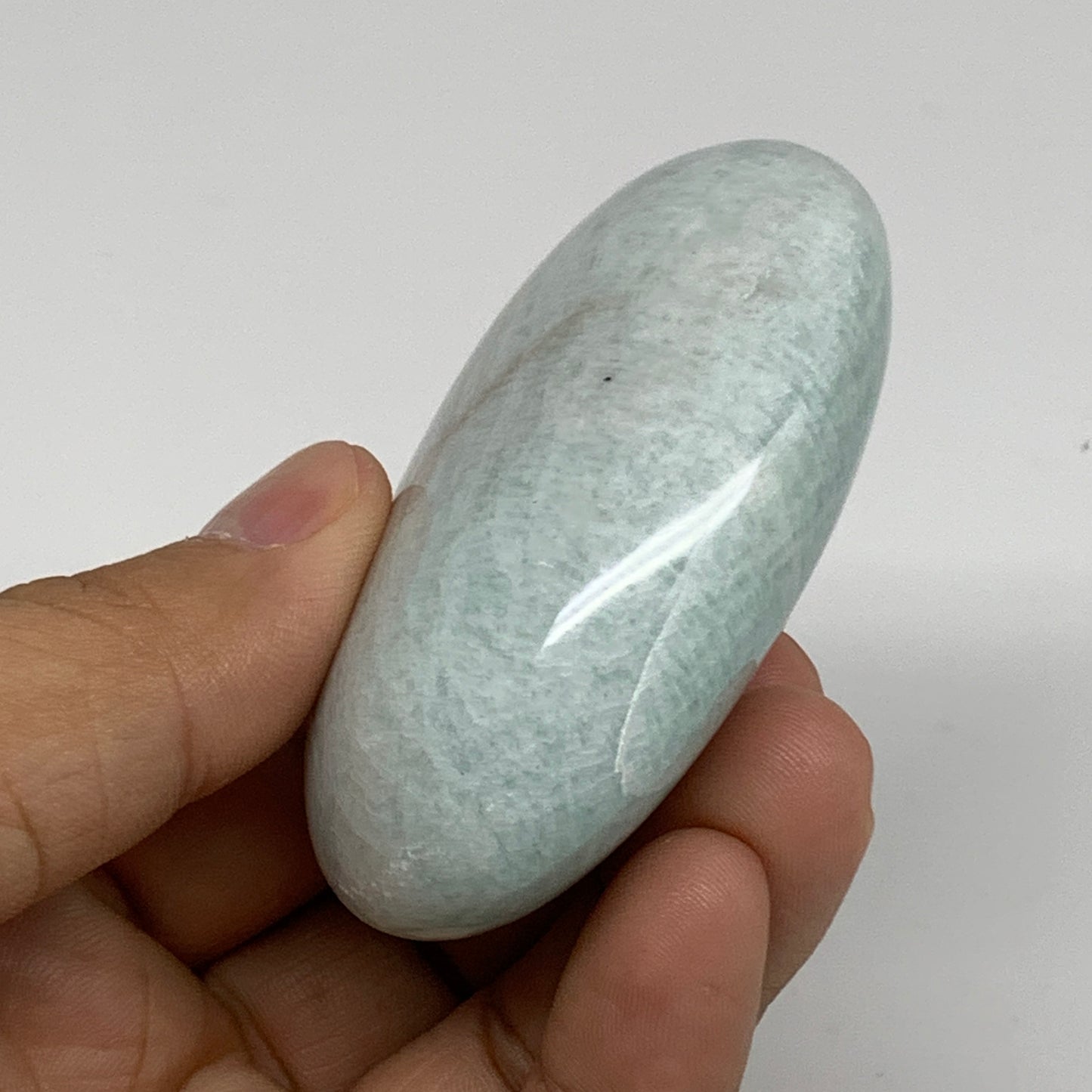 114.6g, 2.6"x1.8"x1", Natural Amazonite Palm-Stone Tumbled Polished, B34680
