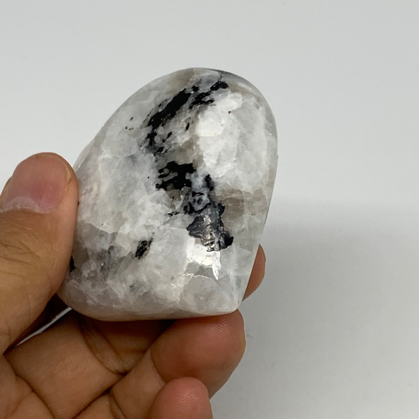 104.5g, 2.1"x2.3"x0.9", Rainbow Moonstone Heart Crystal Gemstone @India, B29764