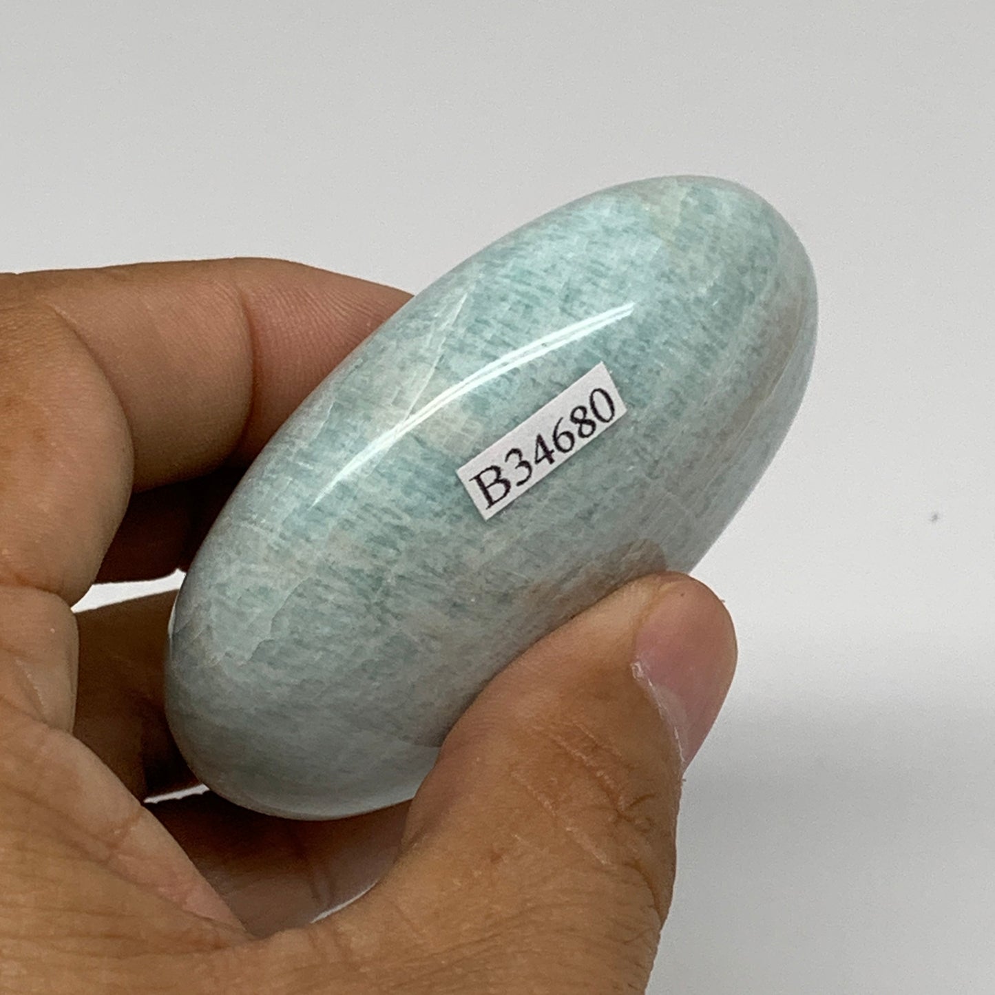 114.6g, 2.6"x1.8"x1", Natural Amazonite Palm-Stone Tumbled Polished, B34680