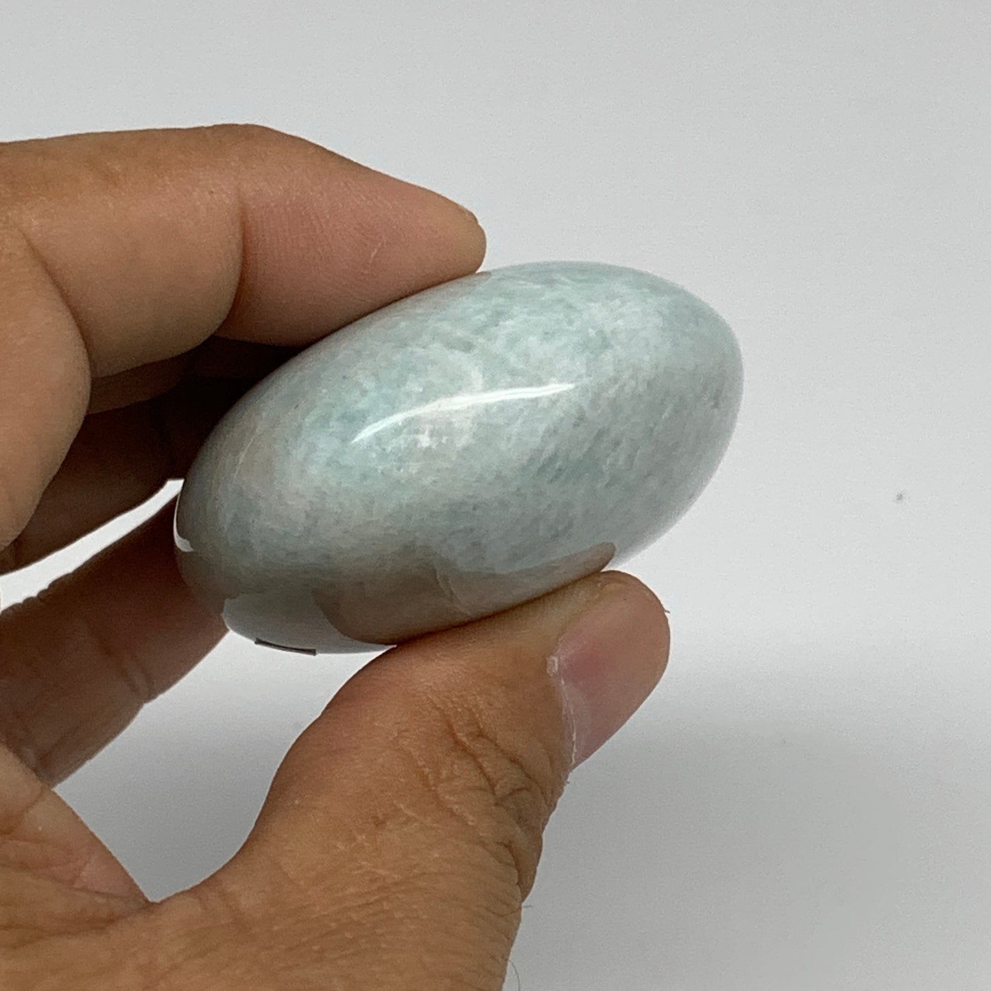 114.6g, 2.6"x1.8"x1", Natural Amazonite Palm-Stone Tumbled Polished, B34680