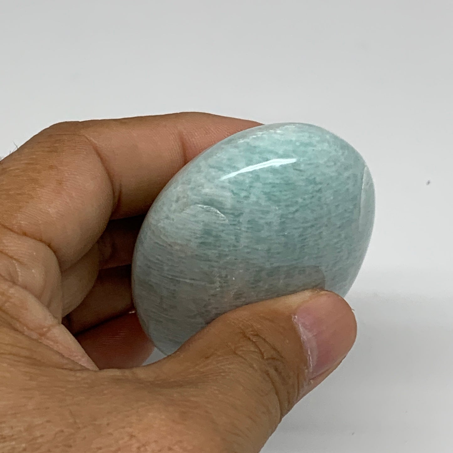 114.6g, 2.6"x1.8"x1", Natural Amazonite Palm-Stone Tumbled Polished, B34680