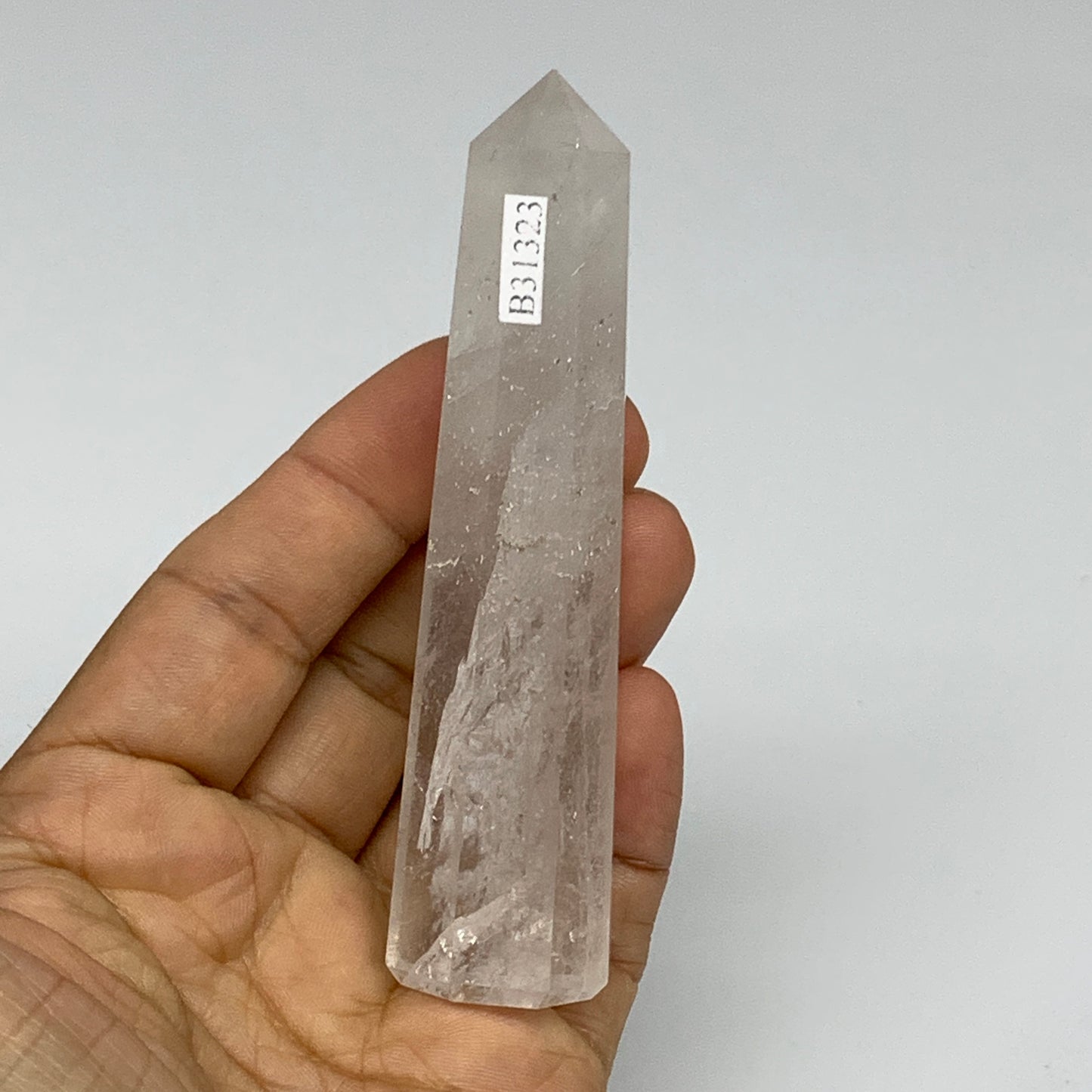 87.9g, 3.9"x0.9", Natural Quartz Crystal Tower Point Obelisk @India, B31323
