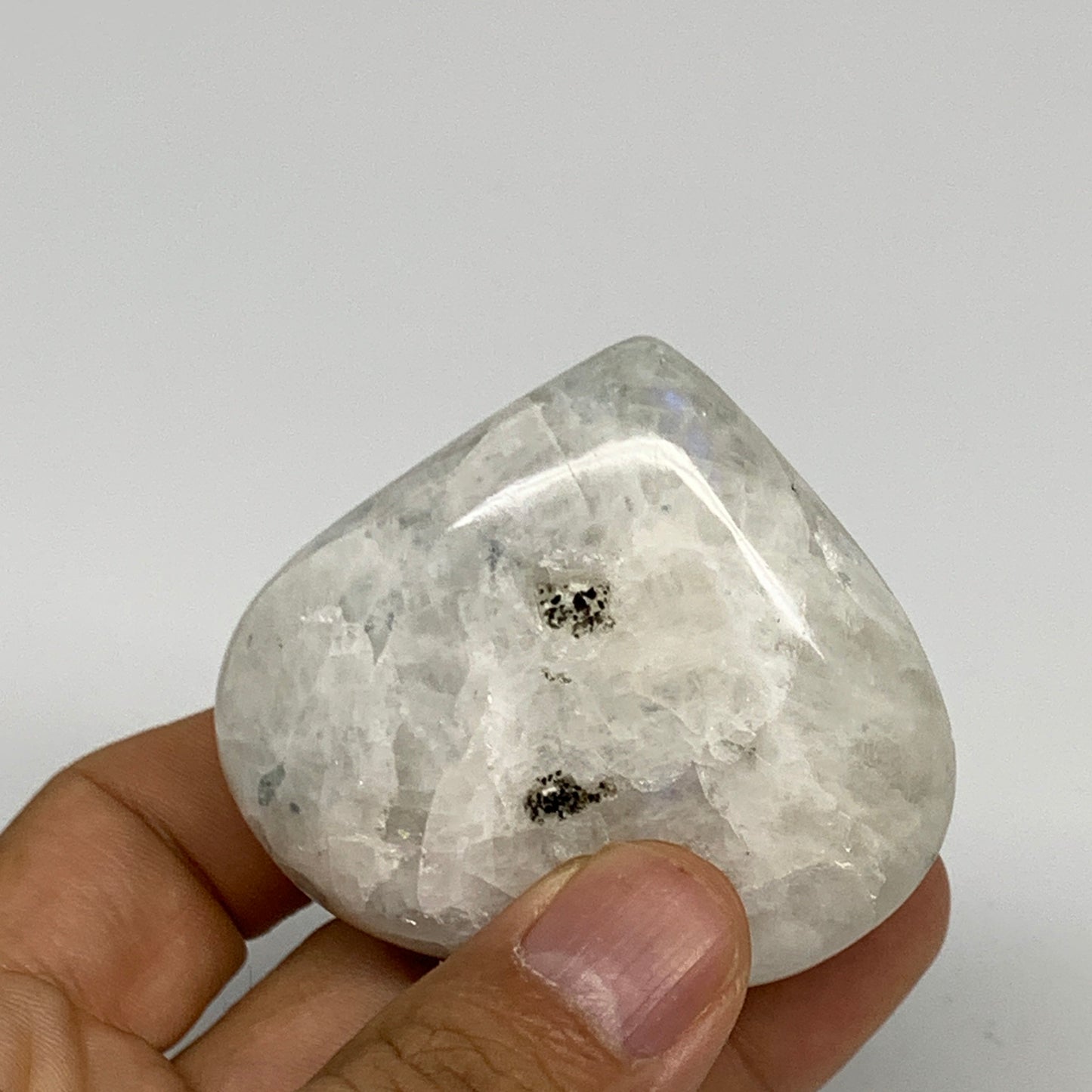 99.4g, 2"x2.2"x1", Rainbow Moonstone Heart Crystal Gemstone @India, B29765