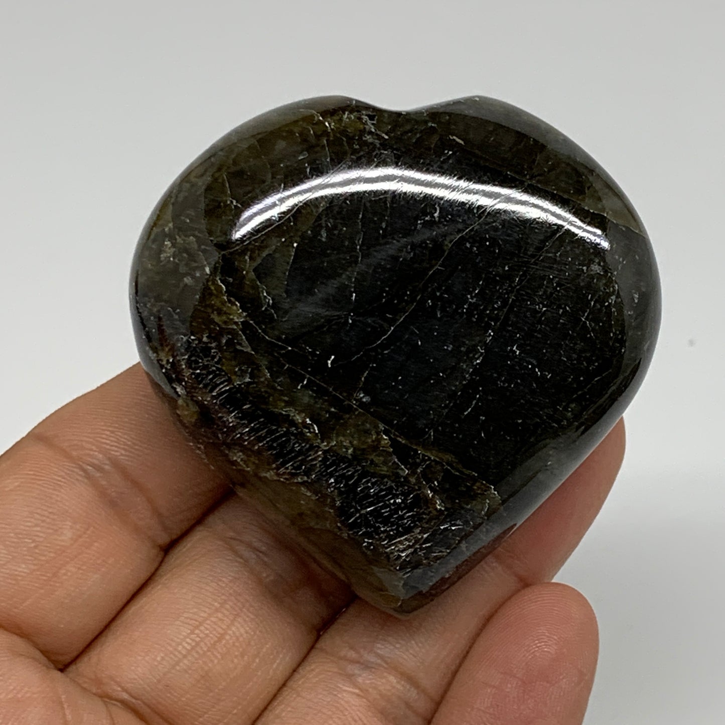 108.5g, 2.1"x2.2"x0.9",Natural Labradorite Heart Polished Healing Crystal,B35458