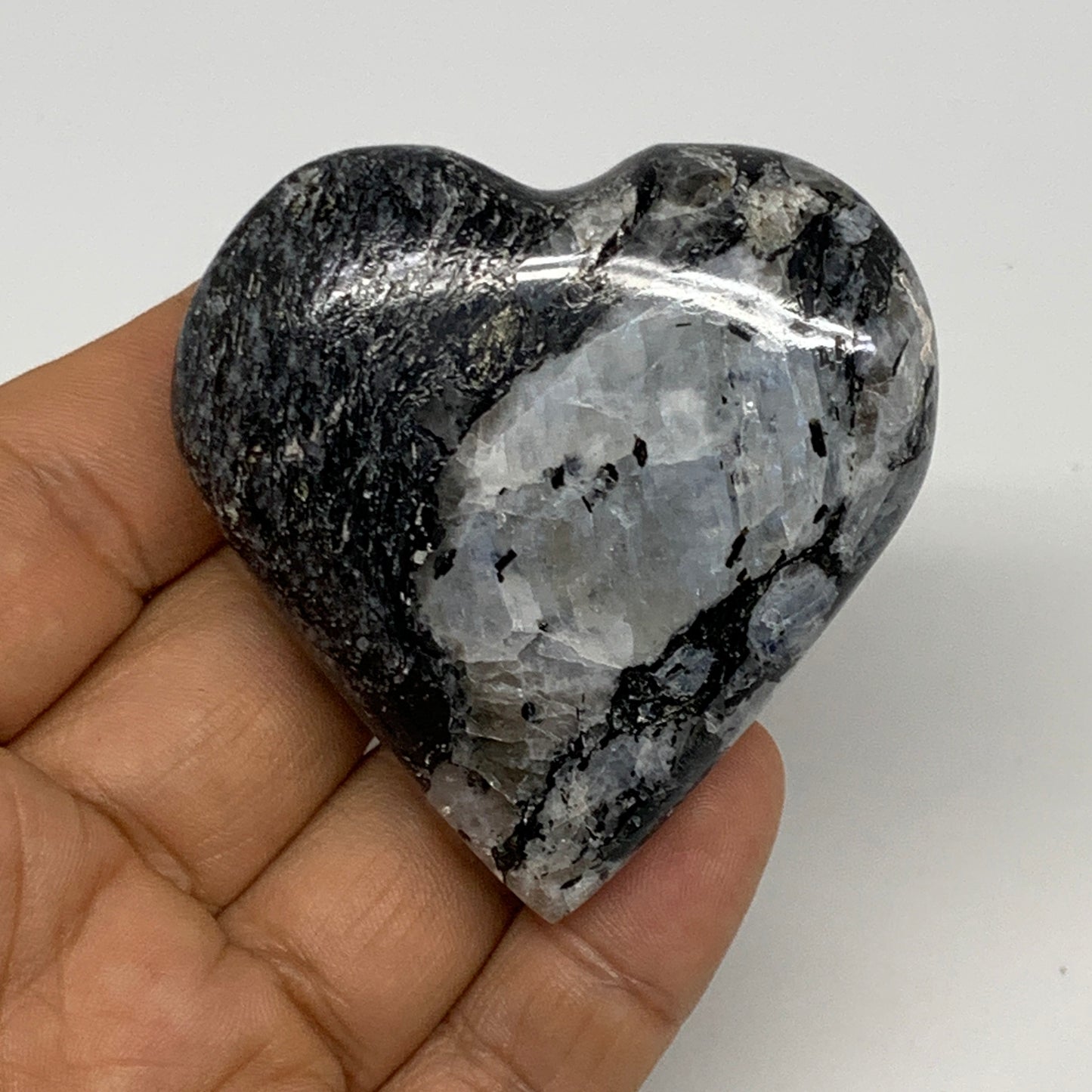 78.5g, 2.2"x2.2"x0.7", Rainbow Moonstone Heart Crystal Gemstone @India, B29766