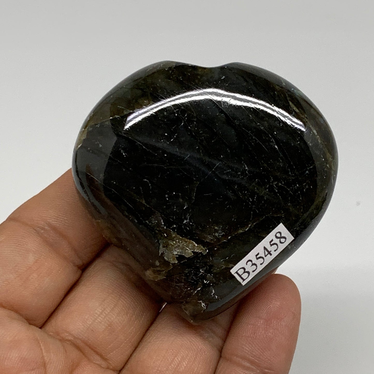 108.5g, 2.1"x2.2"x0.9",Natural Labradorite Heart Polished Healing Crystal,B35458