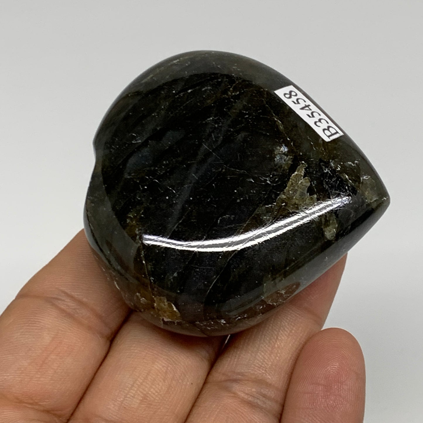 108.5g, 2.1"x2.2"x0.9",Natural Labradorite Heart Polished Healing Crystal,B35458