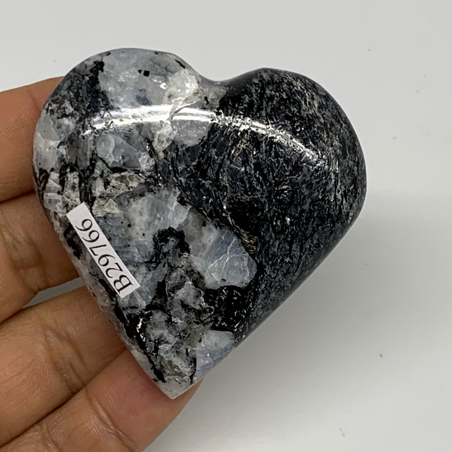 78.5g, 2.2"x2.2"x0.7", Rainbow Moonstone Heart Crystal Gemstone @India, B29766