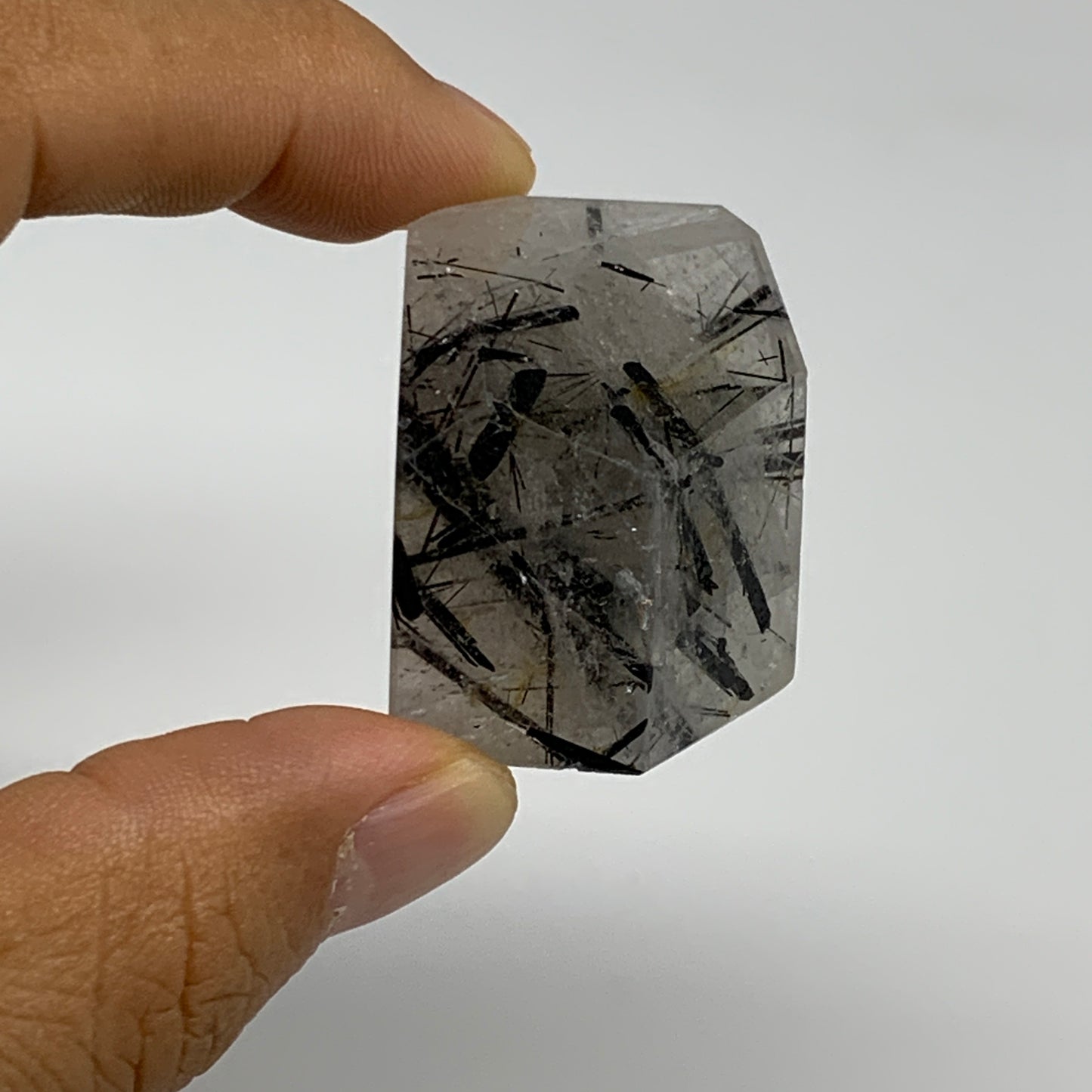 35g, 1.1"x1"x0.9", Black Tourmaline Rutile Quartz Crystal Chunk @Brazil,B27435