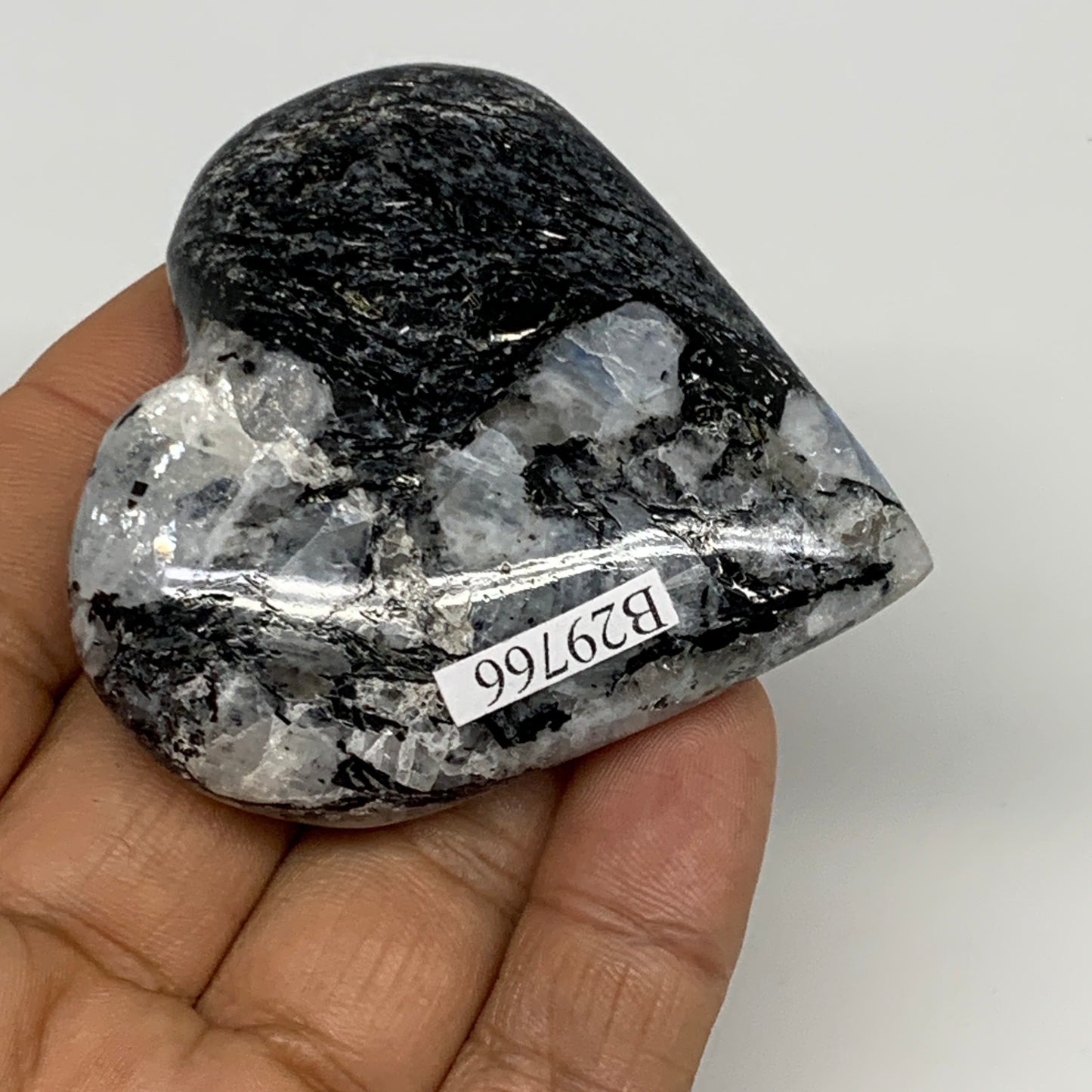 78.5g, 2.2"x2.2"x0.7", Rainbow Moonstone Heart Crystal Gemstone @India, B29766