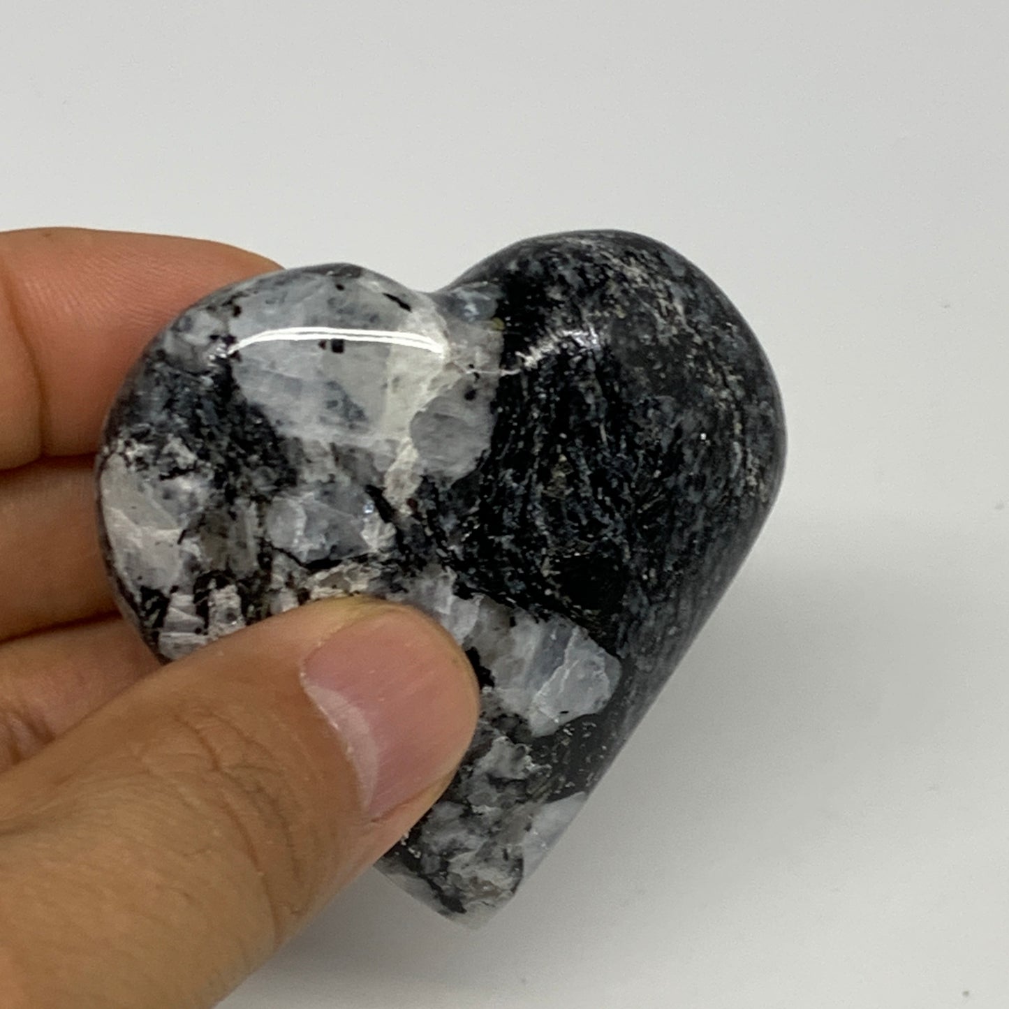 78.5g, 2.2"x2.2"x0.7", Rainbow Moonstone Heart Crystal Gemstone @India, B29766