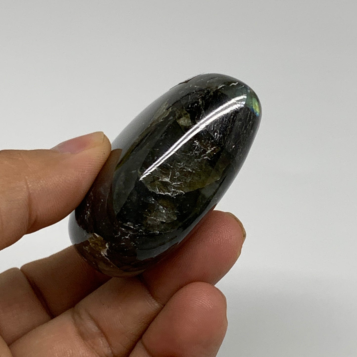 108.5g, 2.1"x2.2"x0.9",Natural Labradorite Heart Polished Healing Crystal,B35458