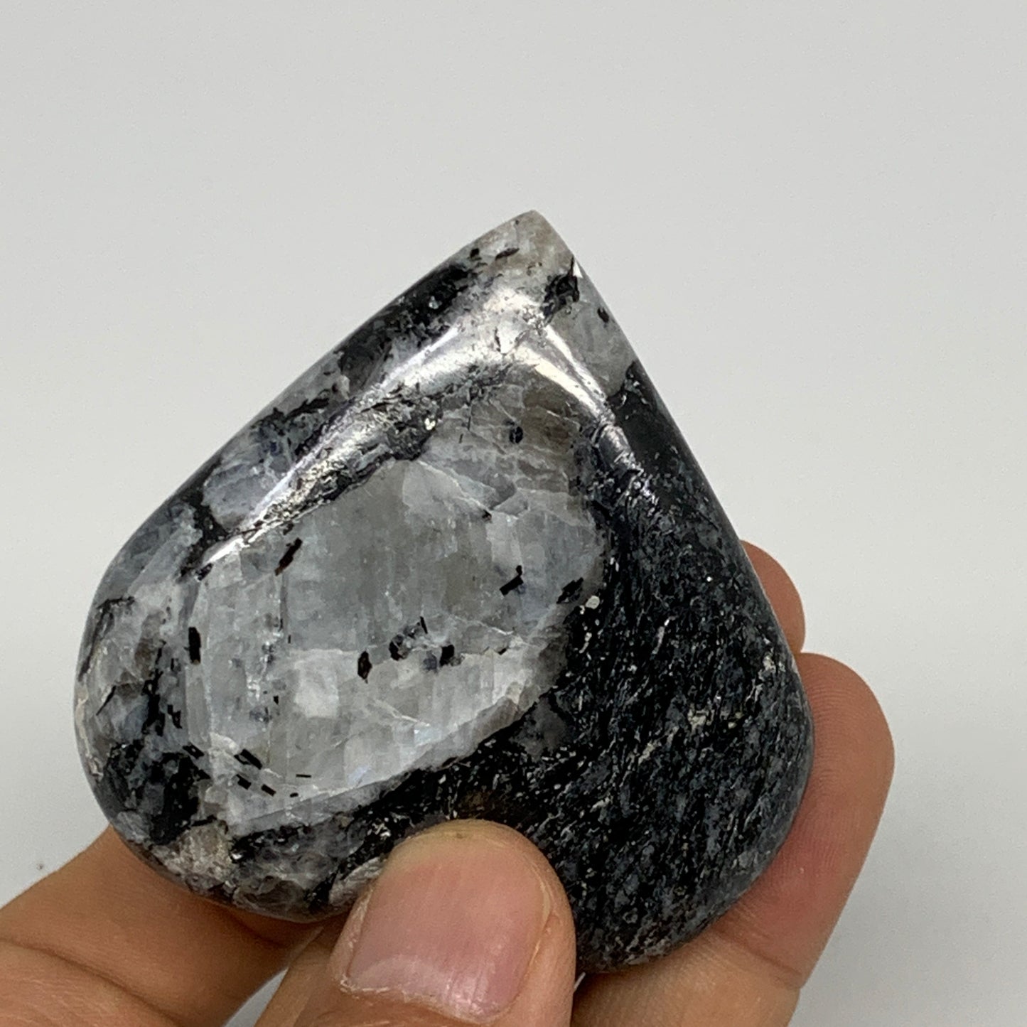 78.5g, 2.2"x2.2"x0.7", Rainbow Moonstone Heart Crystal Gemstone @India, B29766