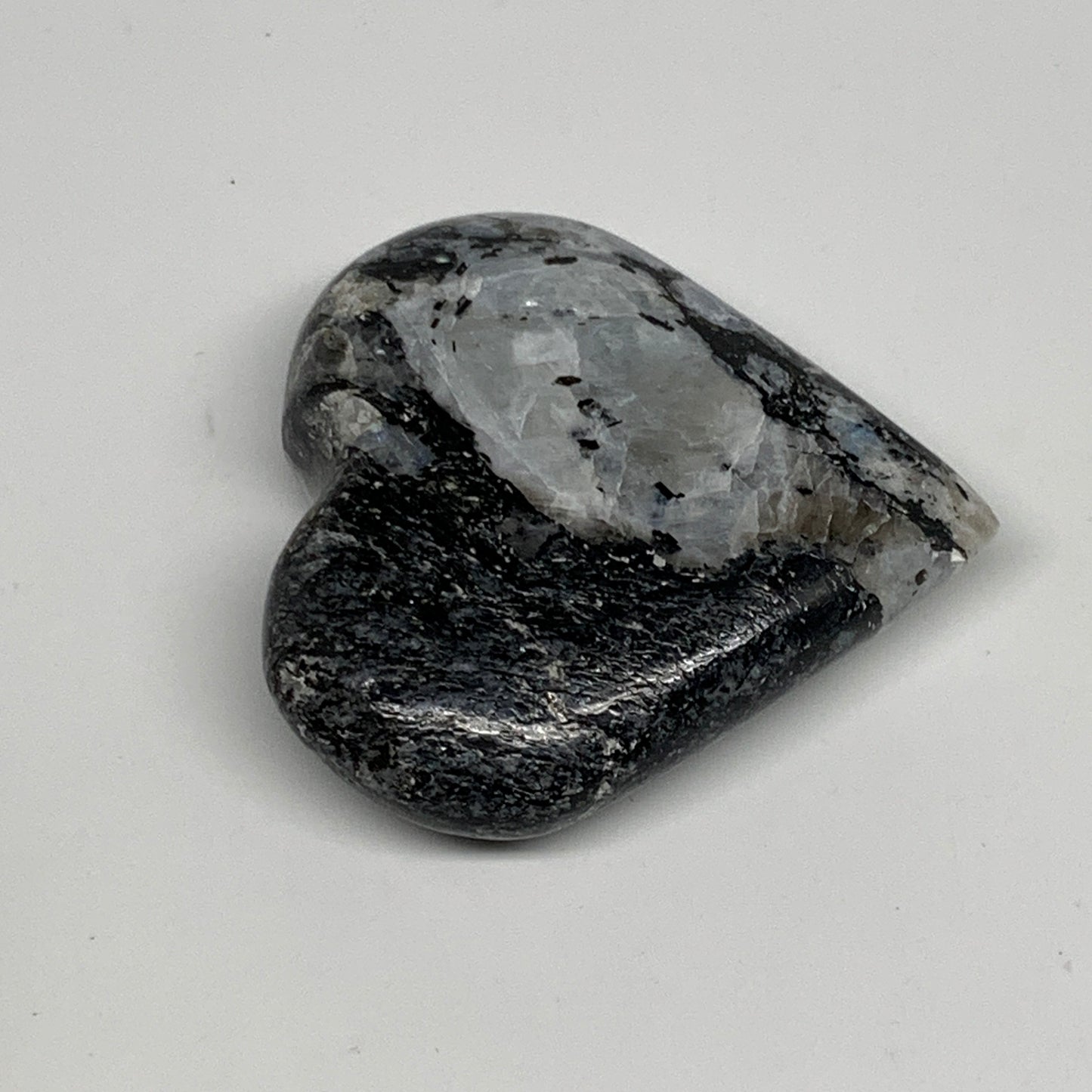 78.5g, 2.2"x2.2"x0.7", Rainbow Moonstone Heart Crystal Gemstone @India, B29766