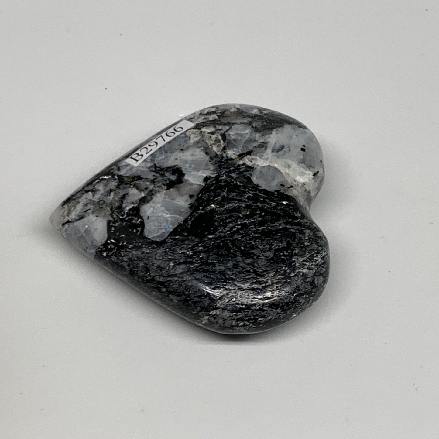 78.5g, 2.2"x2.2"x0.7", Rainbow Moonstone Heart Crystal Gemstone @India, B29766