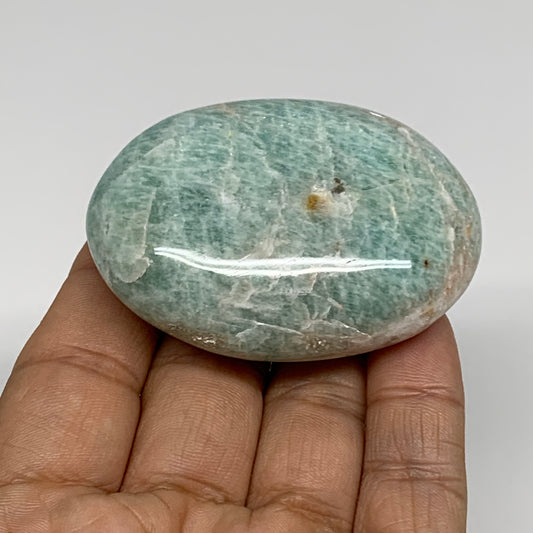 94.3g, 2.4"x1.8"x0.9", Natural Amazonite Palm-Stone Tumbled Polished, B34683