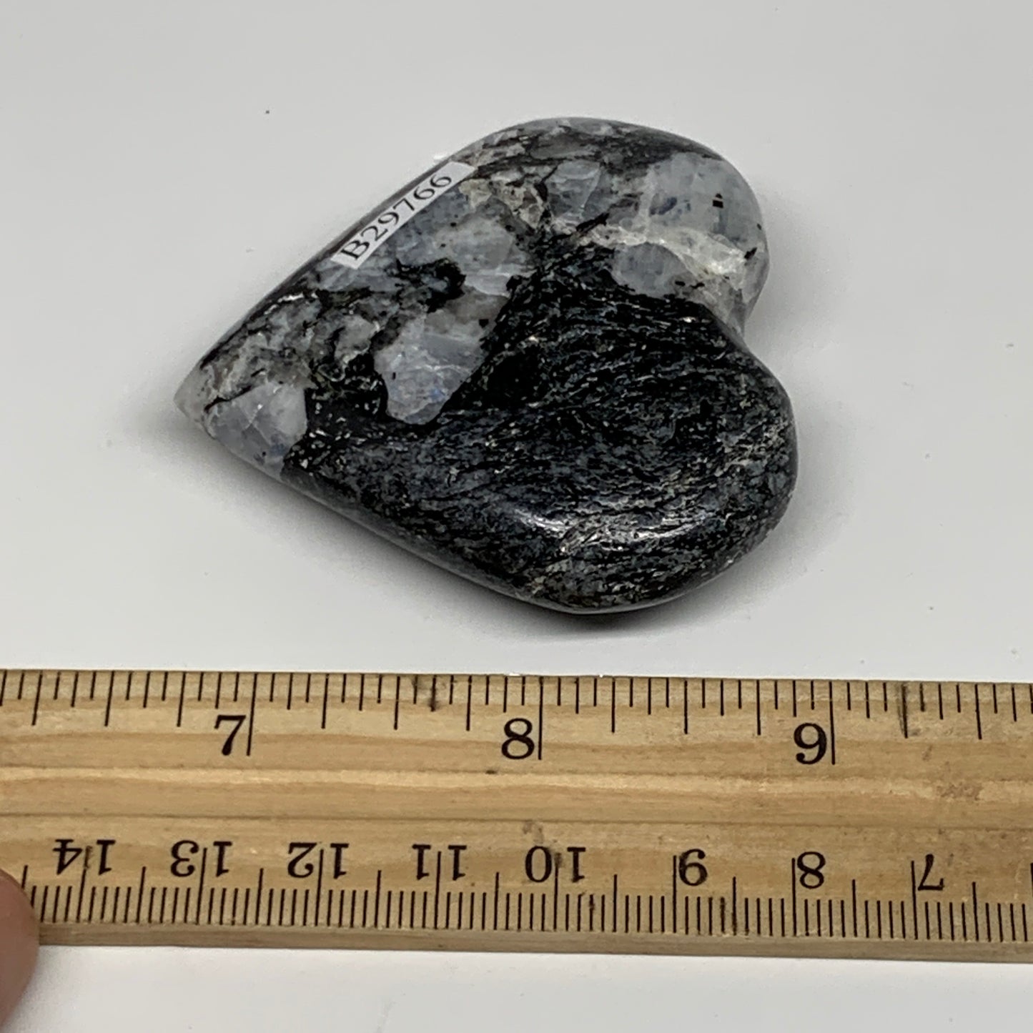 78.5g, 2.2"x2.2"x0.7", Rainbow Moonstone Heart Crystal Gemstone @India, B29766