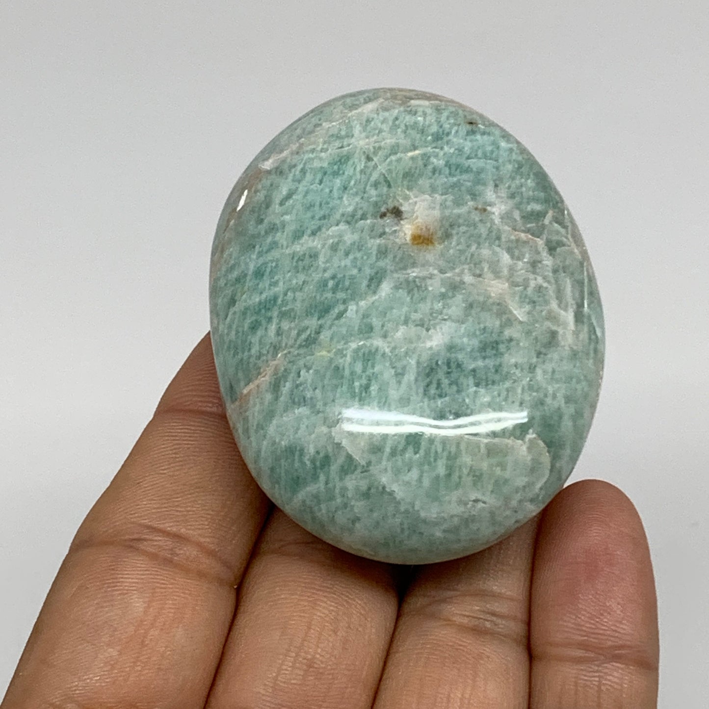 94.3g, 2.4"x1.8"x0.9", Natural Amazonite Palm-Stone Tumbled Polished, B34683