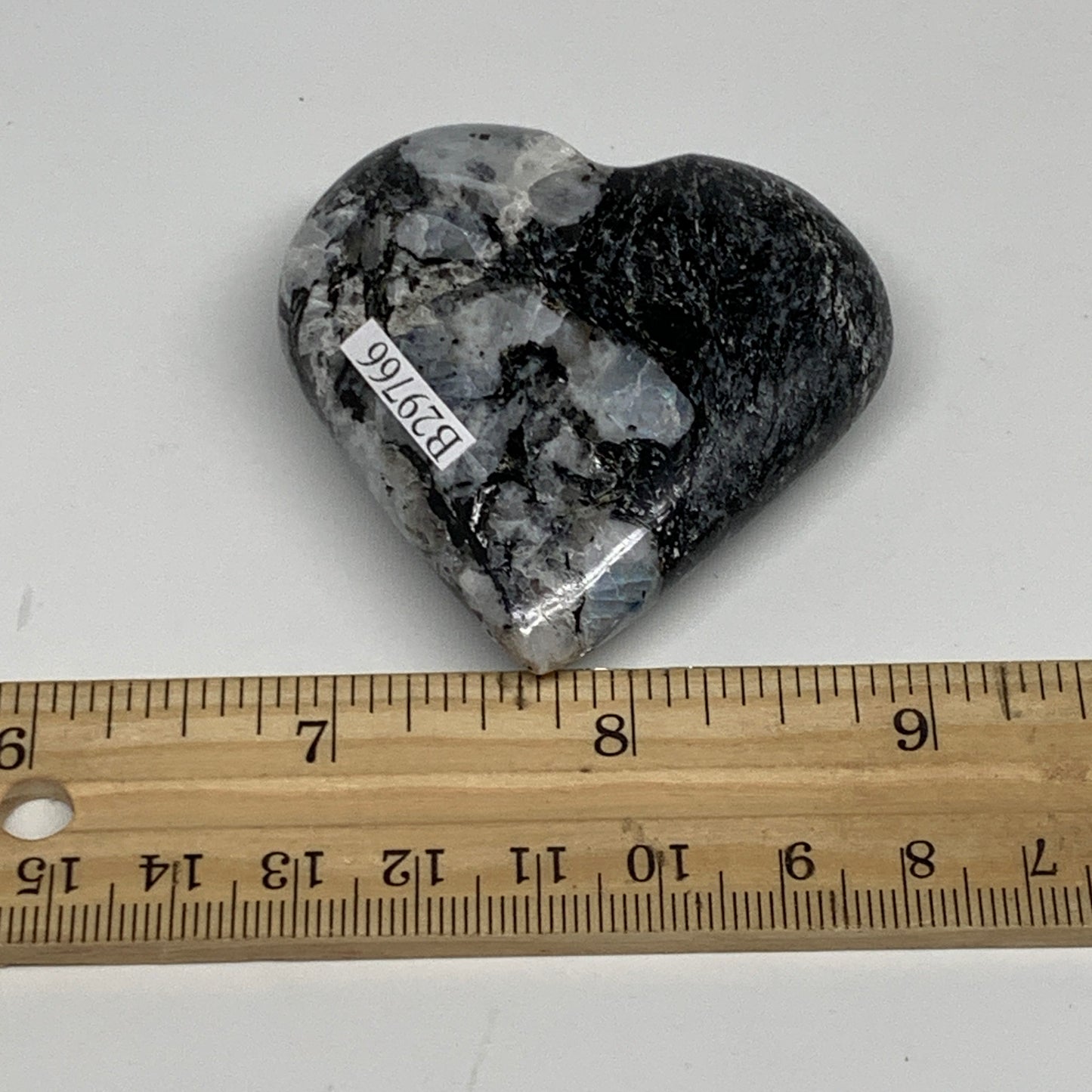 78.5g, 2.2"x2.2"x0.7", Rainbow Moonstone Heart Crystal Gemstone @India, B29766