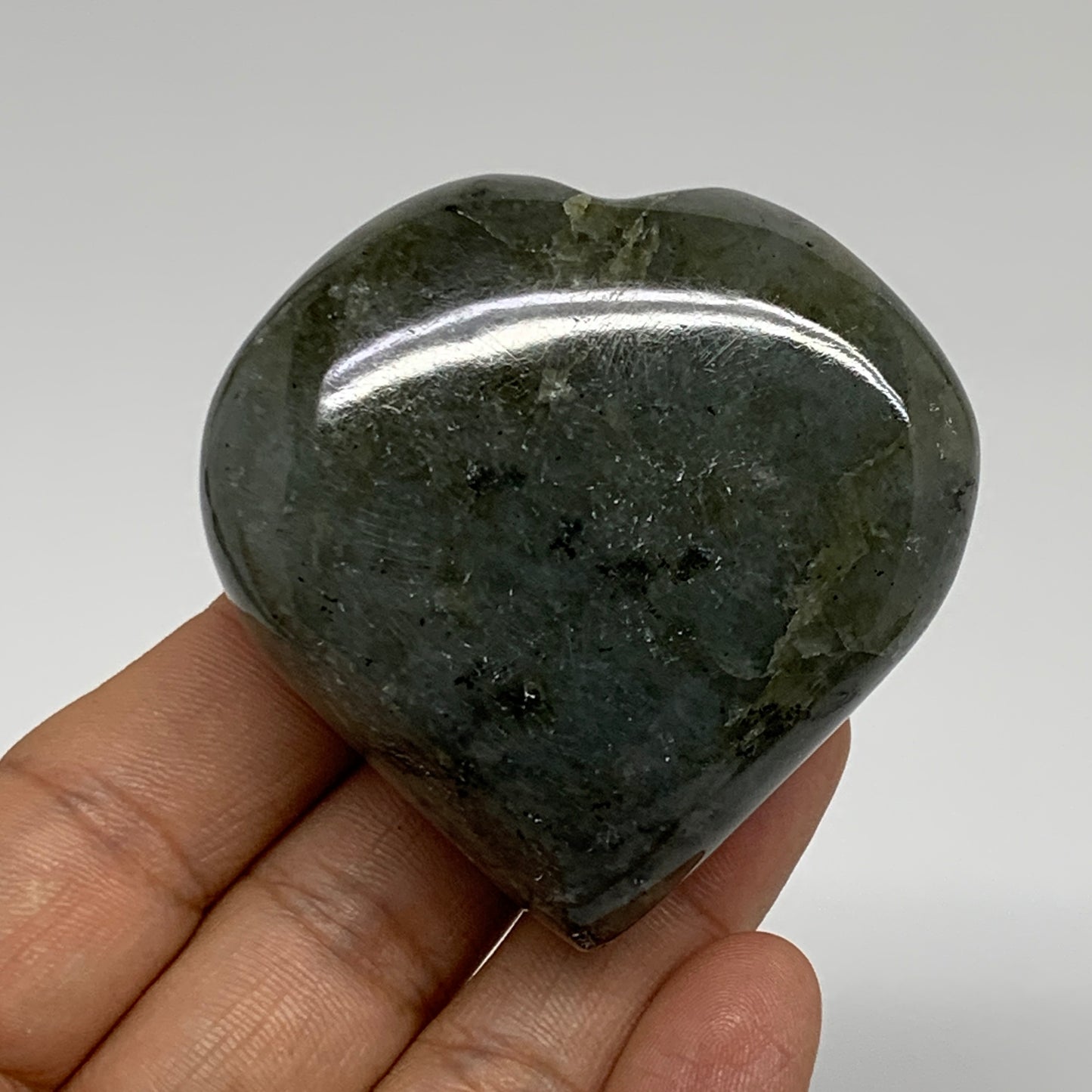 126.9g, 2.2"x2.2"x1" Natural Labradorite Heart Polished Healing Crystal, B35449