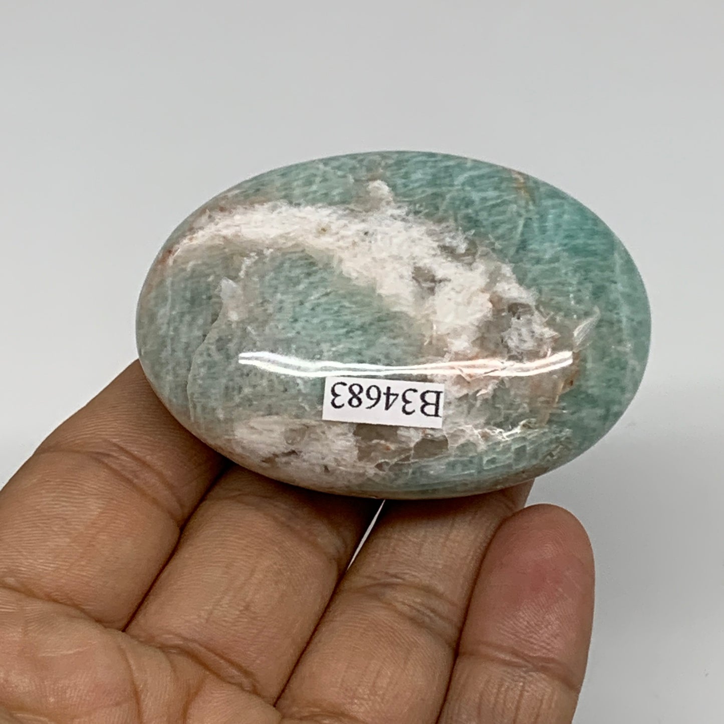 94.3g, 2.4"x1.8"x0.9", Natural Amazonite Palm-Stone Tumbled Polished, B34683