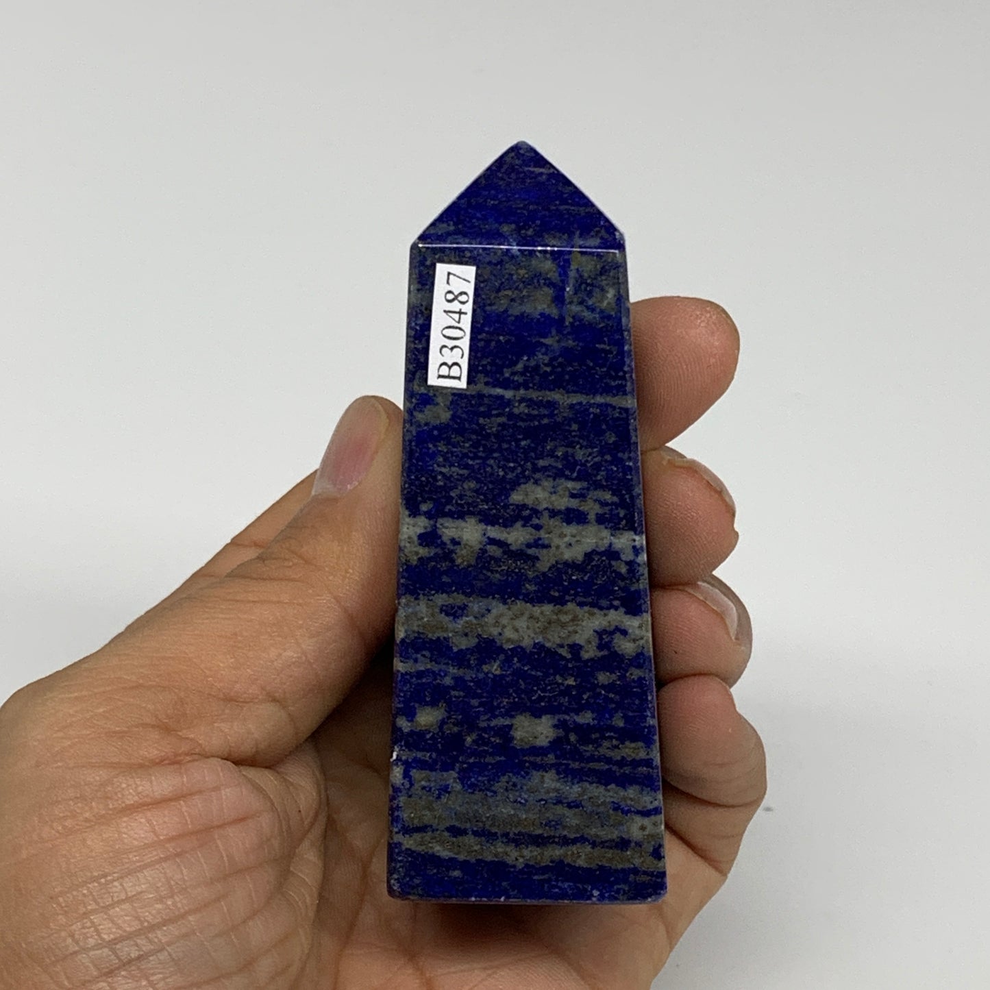 189.4g, 3.3"x1.2"x1.2", Natural Lapis Lazuli Tower Point Obelisk Afghanistan,B30