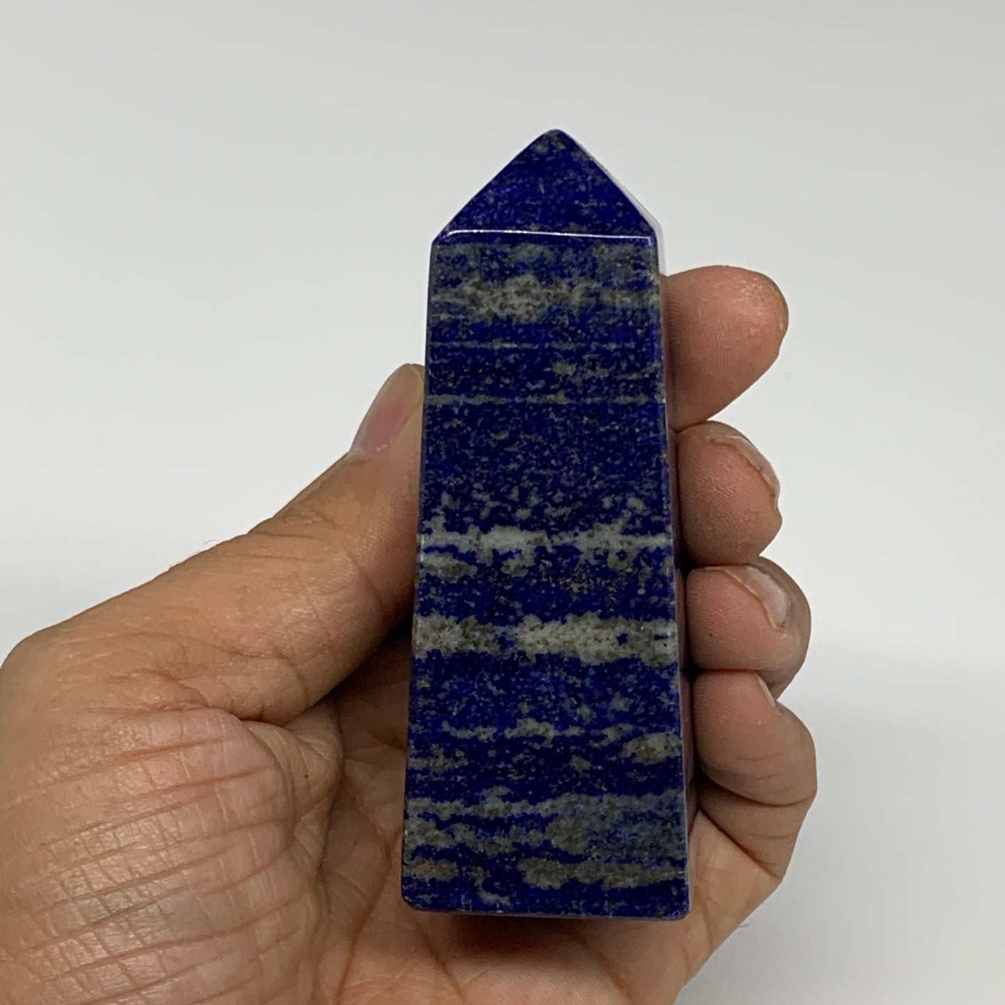 189.4g, 3.3"x1.2"x1.2", Natural Lapis Lazuli Tower Point Obelisk Afghanistan,B30