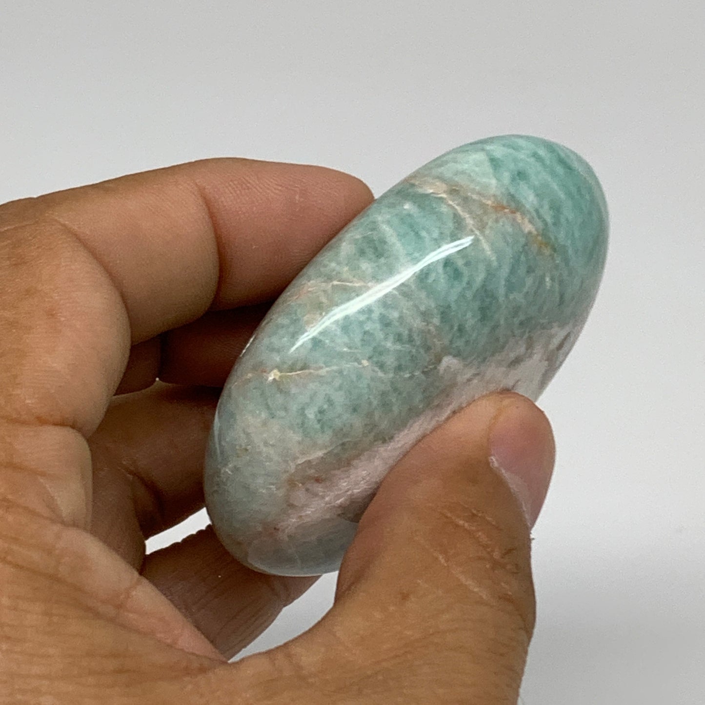 94.3g, 2.4"x1.8"x0.9", Natural Amazonite Palm-Stone Tumbled Polished, B34683