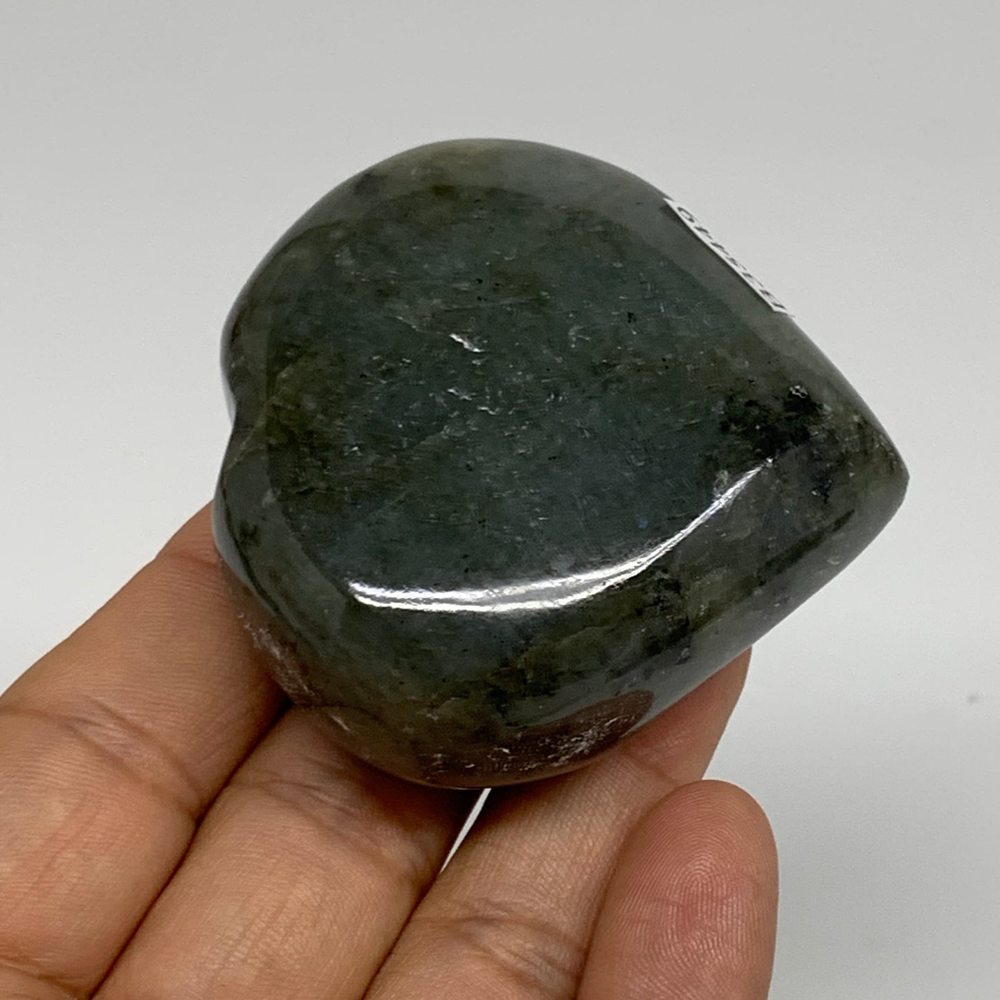 126.9g, 2.2"x2.2"x1" Natural Labradorite Heart Polished Healing Crystal, B35449